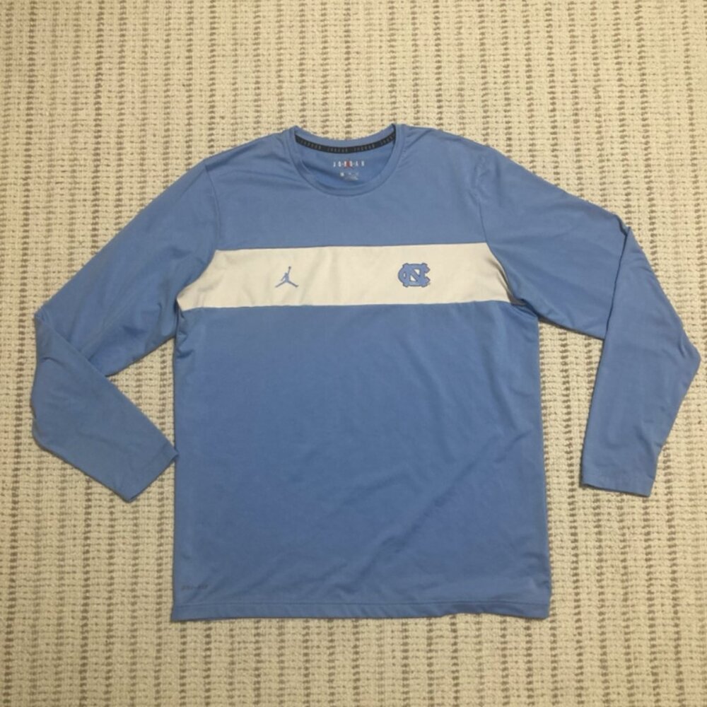 Nike Air Jordan Elite UNC Long Sleeve Shirt Mens XL Blue White Tar Heels Jumpman